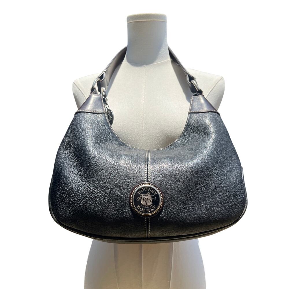 Vintage DOONEY & BOURKE Black Pebbled Leather Hobo Wide Shoulder Strap Purse Y2K